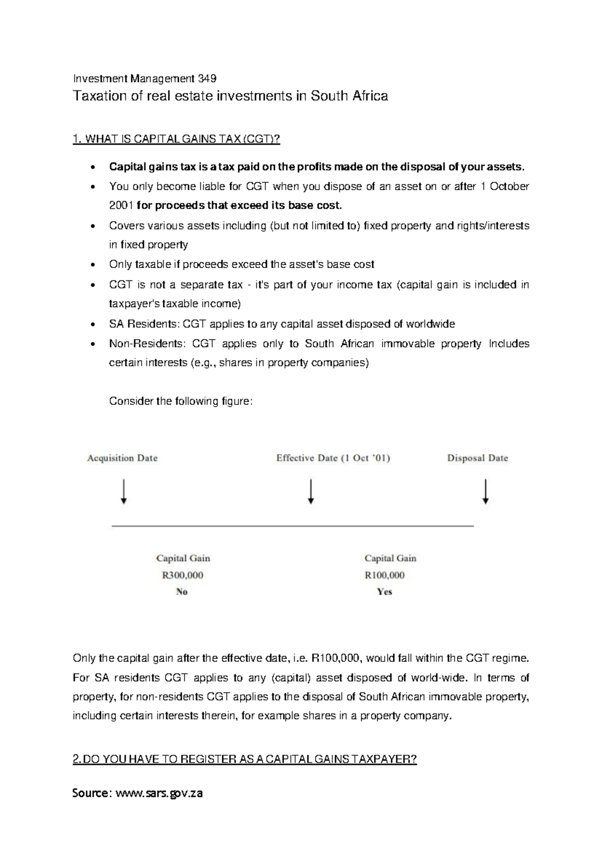 CGT INV MAN 349 - Taxation of Real Estate Investments in SA - Studocu