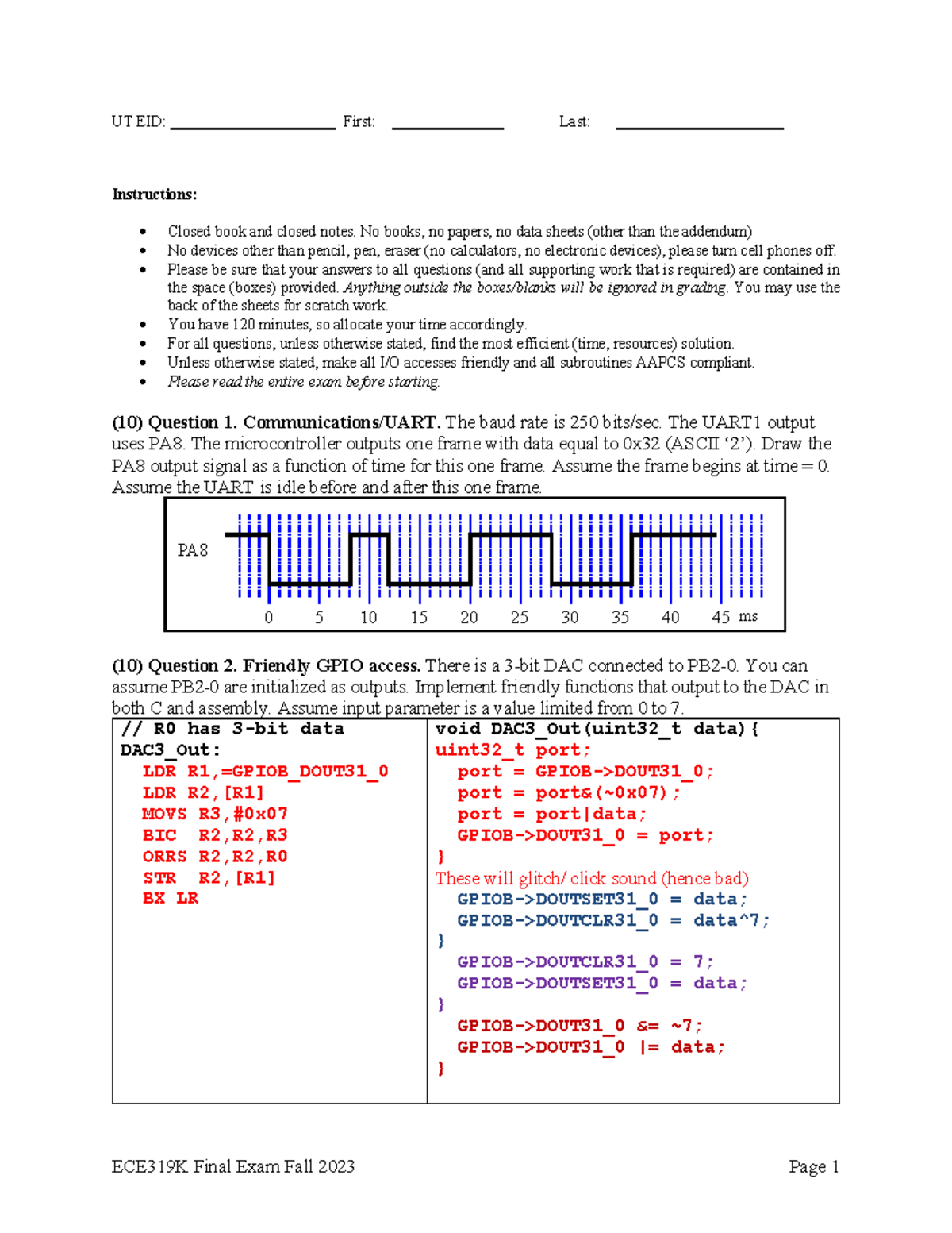 ECE319K Final Exam Solutions - Comprehensive Guide for Fall 2023 - Studocu