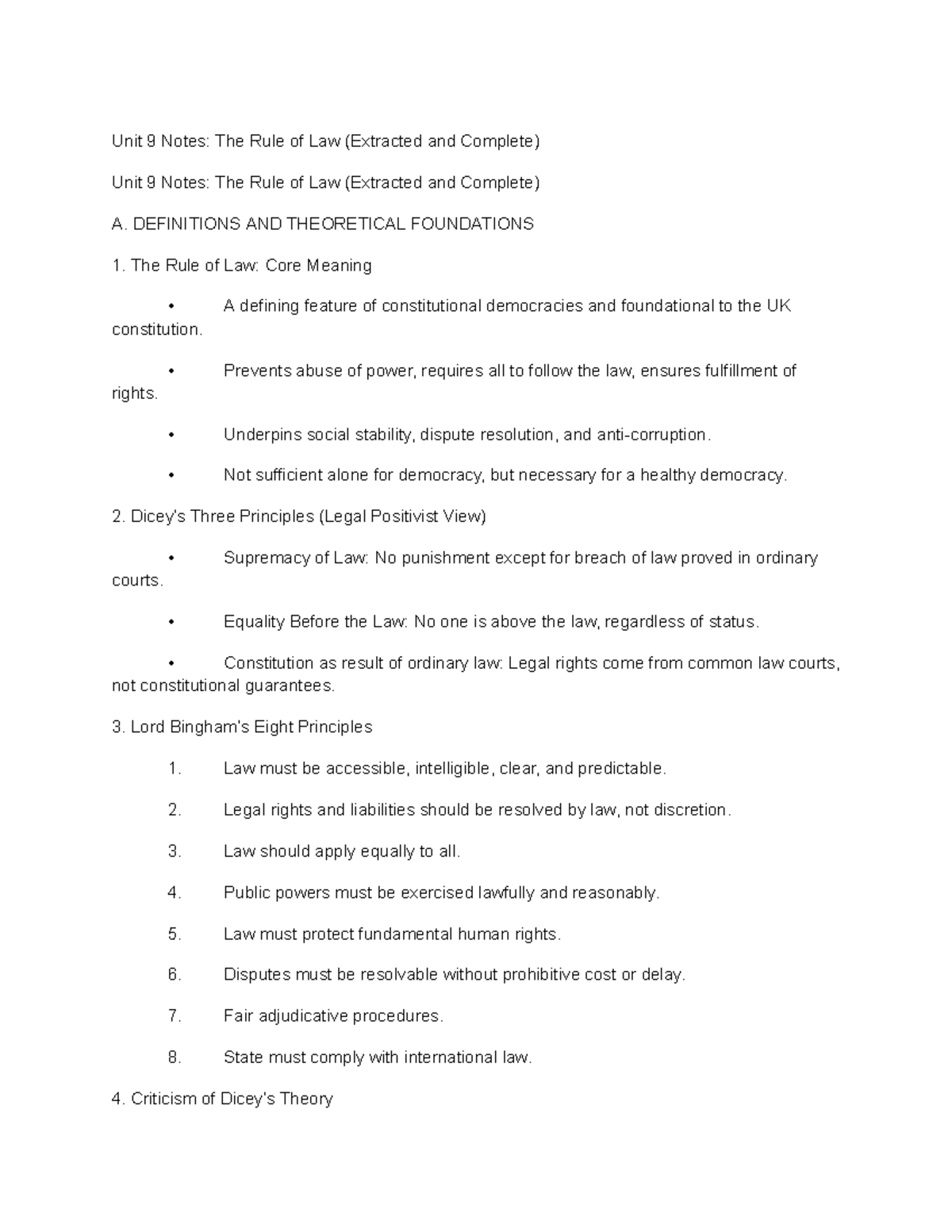 Unit 9 Notes: The Rule of Law - Key Concepts and Case Law Analysis ...
