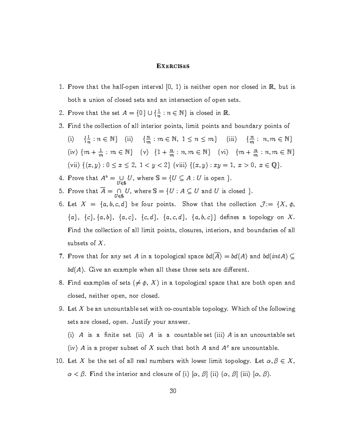 Chap1 exercise - Topology notes - Exercises Prove that the half-open ...