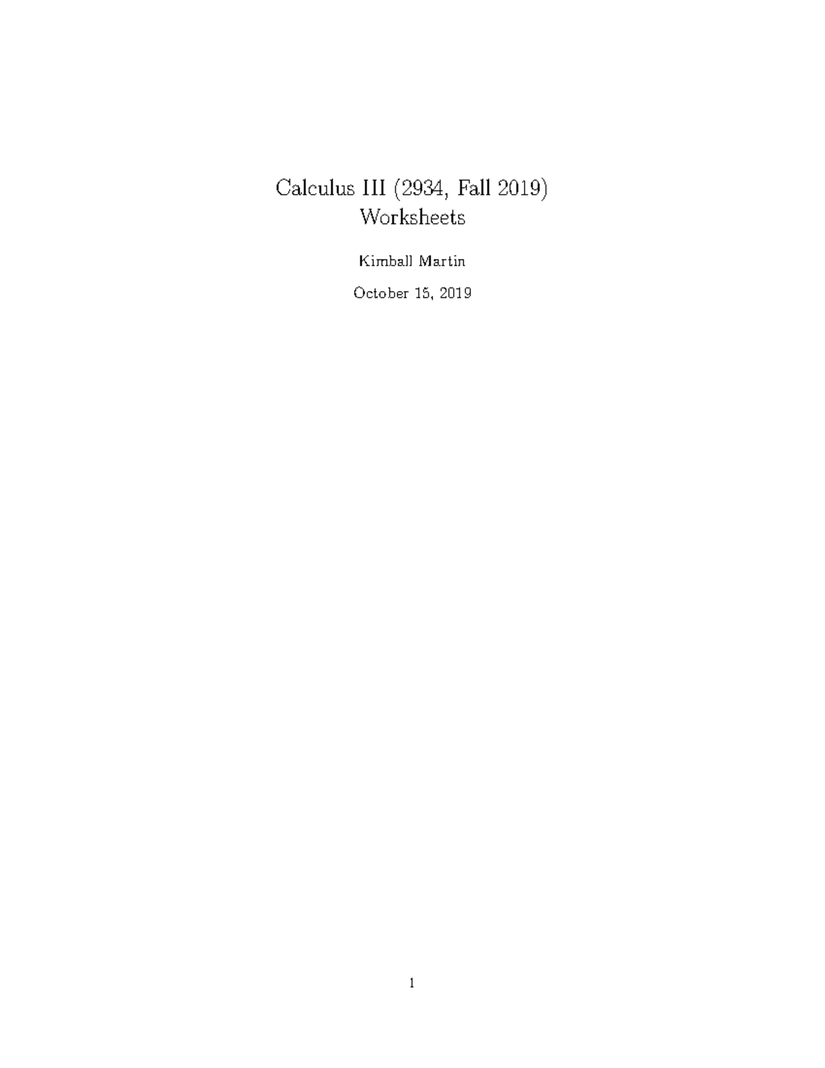 Calculus III (2934) Worksheets Collection for Fall 2019 - Studocu