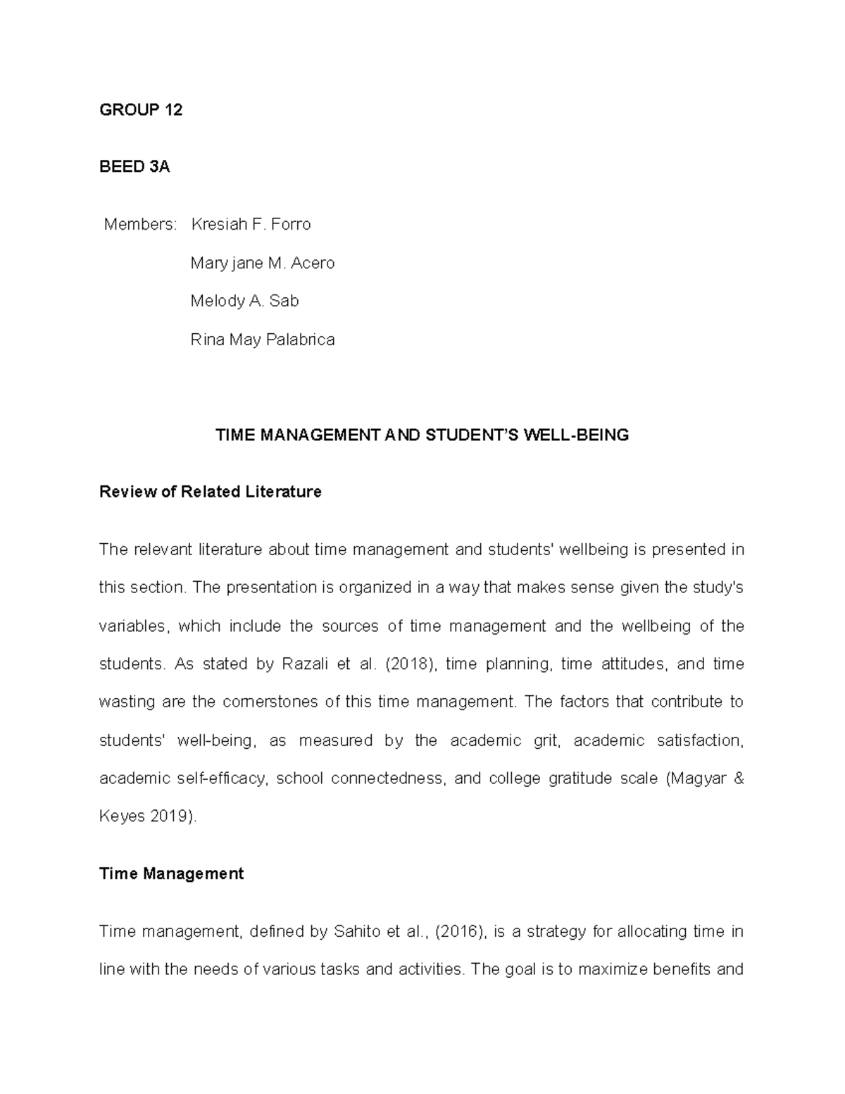 Time Management & Wellbeing: RRL Insights for BEED 3A - Studocu