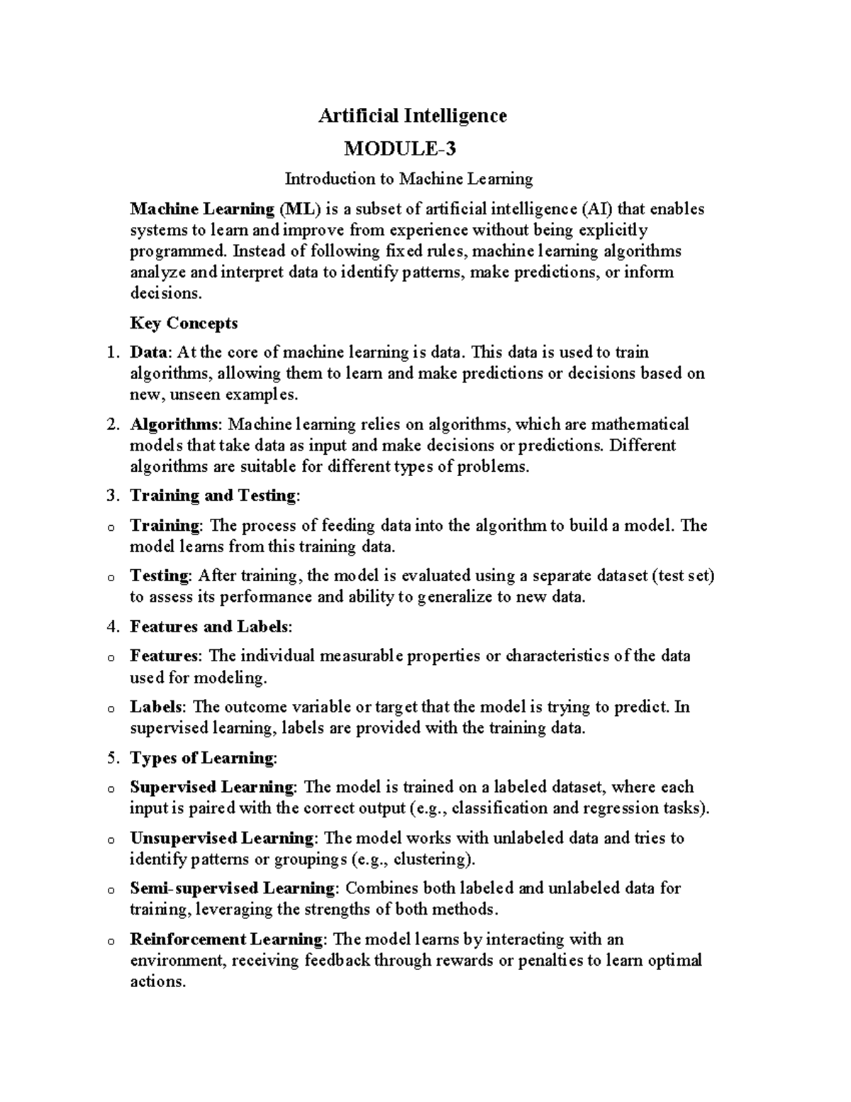 MOD 3 AI - Introduction to Machine Learning Concepts and Applications ...