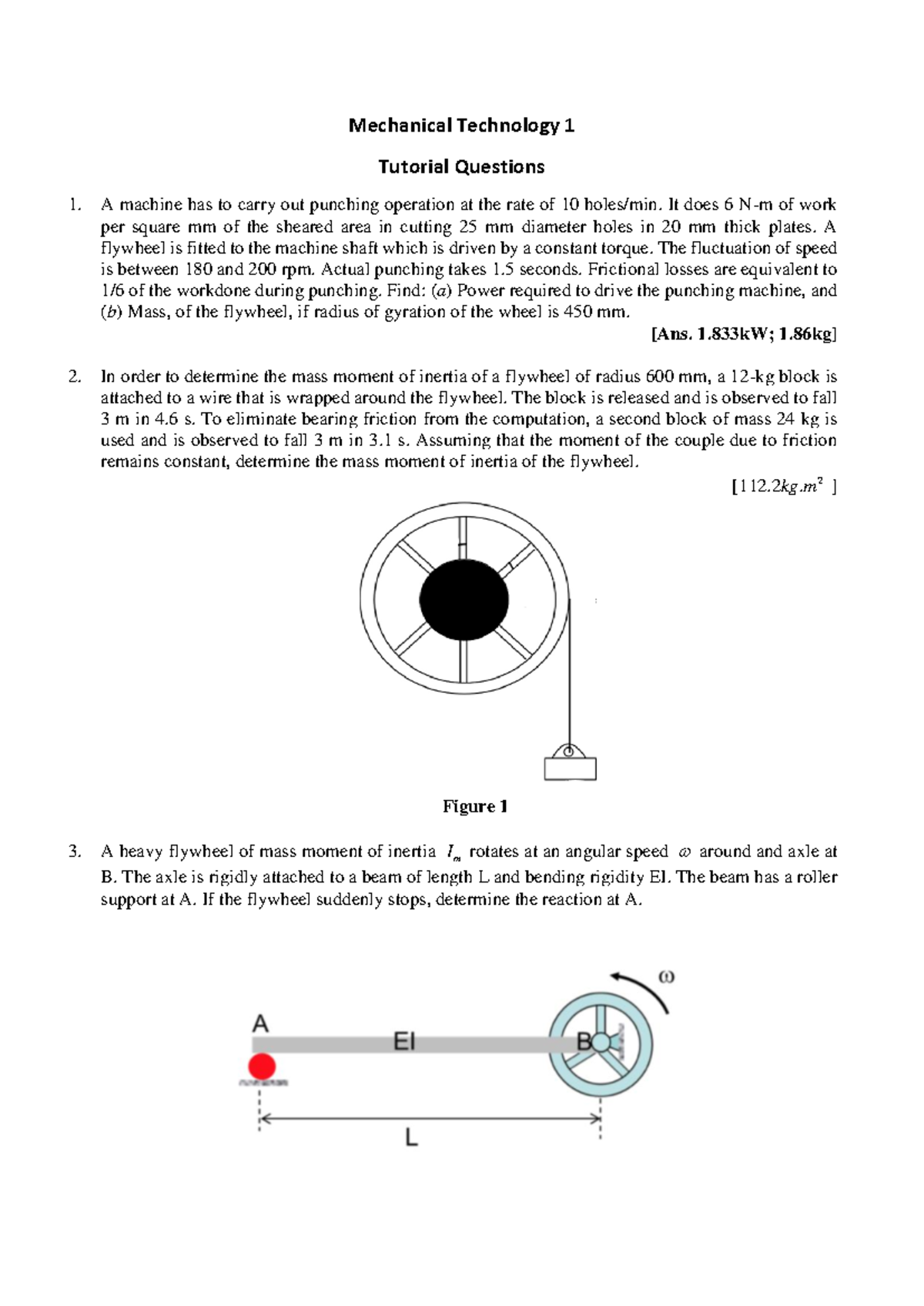 Mechanical Tech 1 - Tutorial on Flywheels and Power Calculations - Studocu