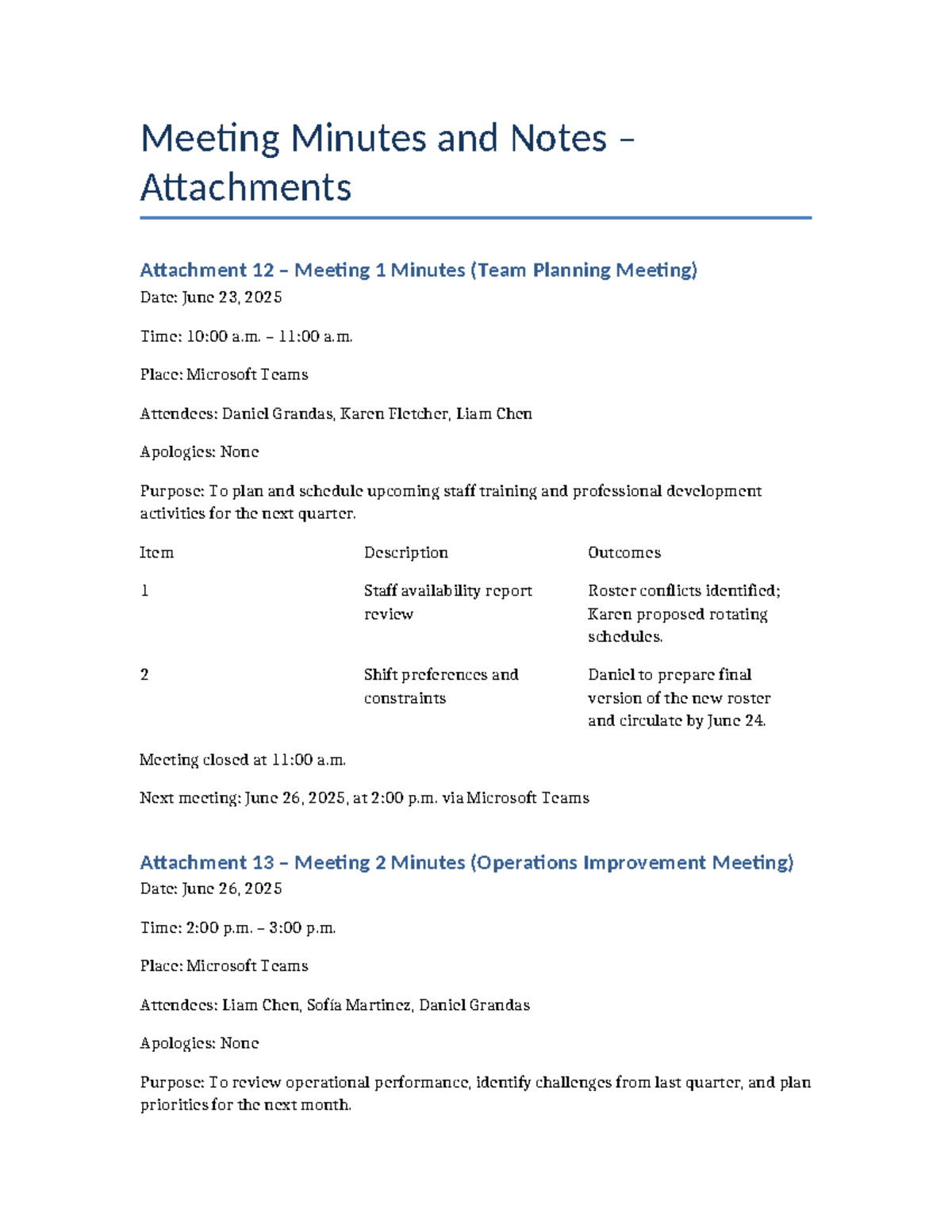 Meeting Minutes: Team Planning & Operations Improvement Meetings - Studocu