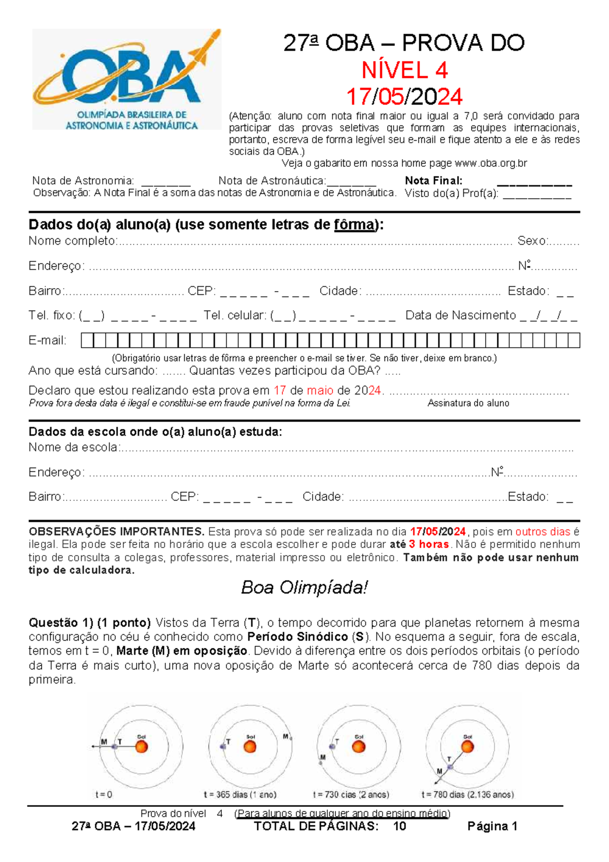 Prova nível 4 da 27 OBA de 2024-compactado - Prova do nível 4 (Para ...