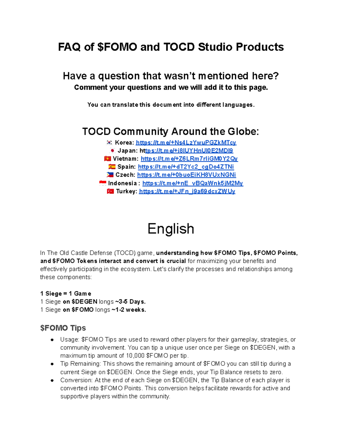 FAQ on $FOMO and TOCD Studio Products: Tips, Points, and Tokens - Studocu