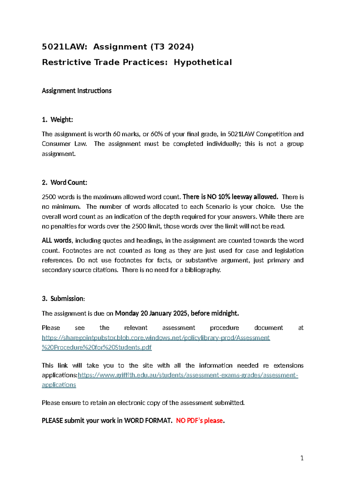 5021LAW Assignment T3 2024: Hypothetical on Restrictive Trade Practices ...