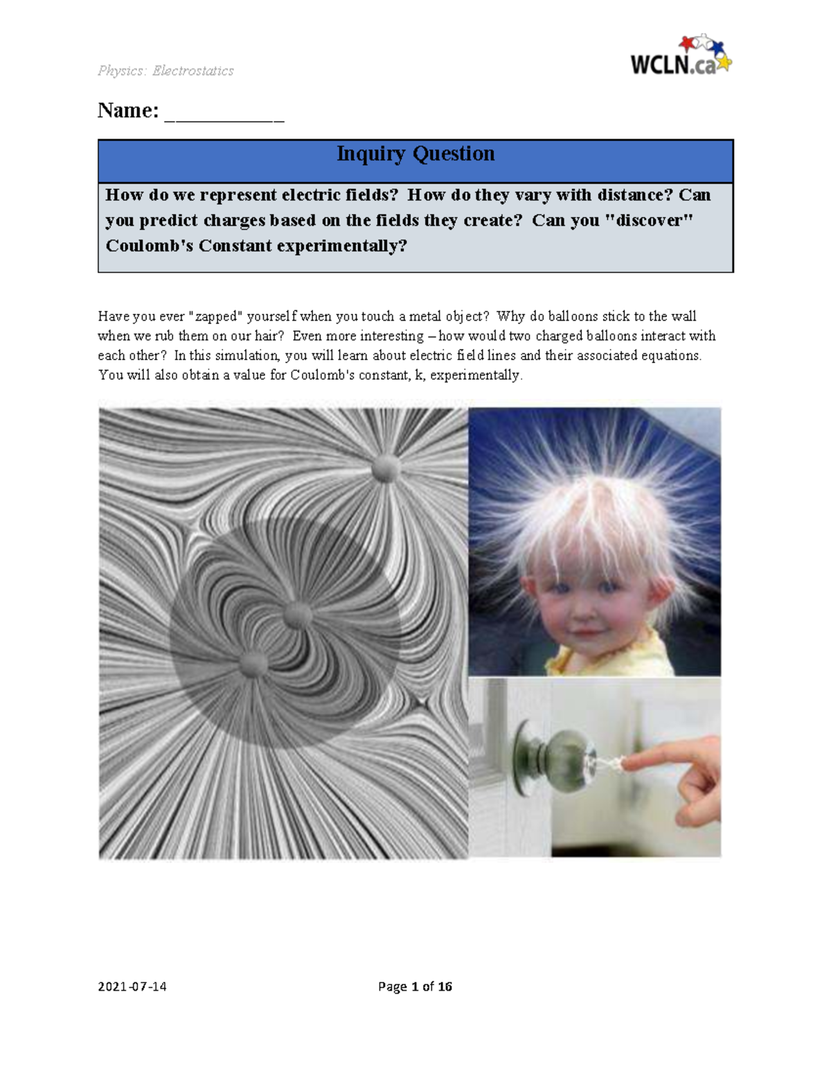 Physics: Electrostatics Phet Lab - Understanding Electric Fields and ...