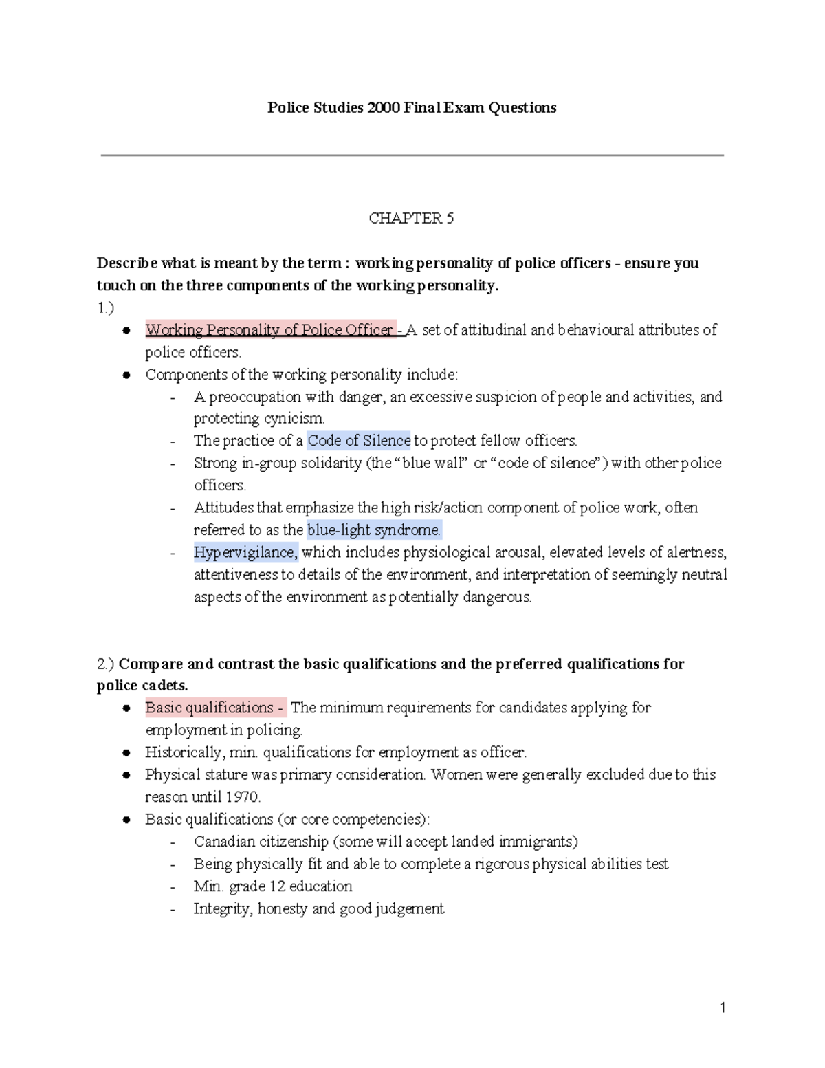 PLST2000 final exam study-guide - Police Studies Final Exam what is ...