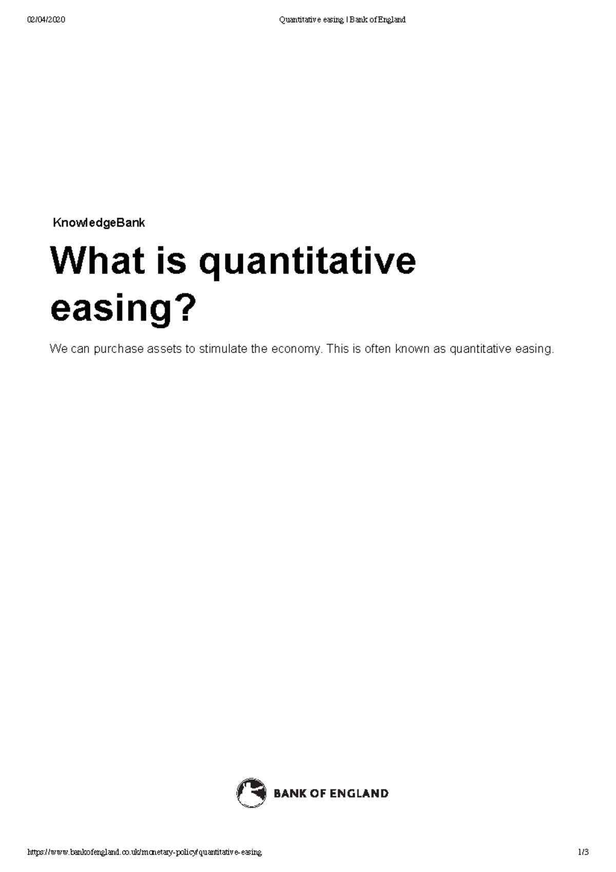 Quantitative Easing Overview by the Bank of England - 2020 Insights ...