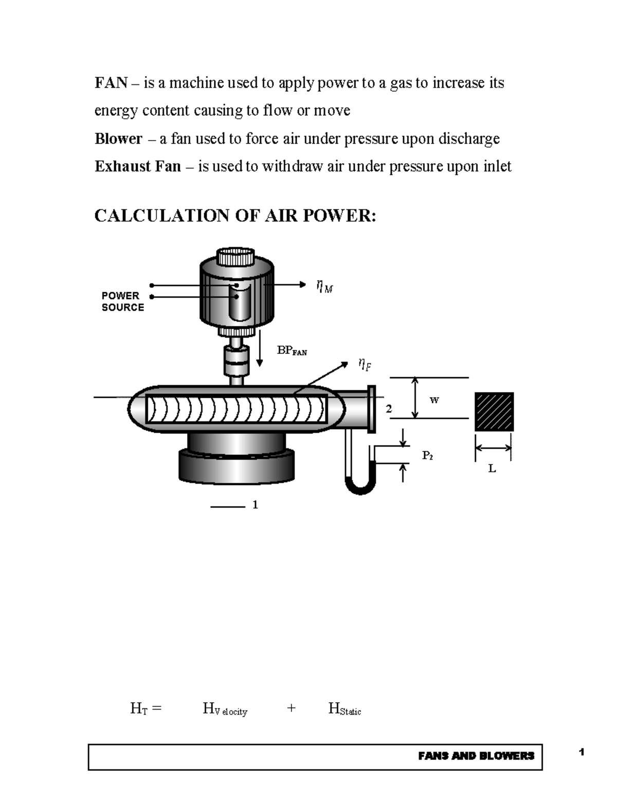Calculation of FAN Power: Understanding Air Power and Efficiency - Studocu