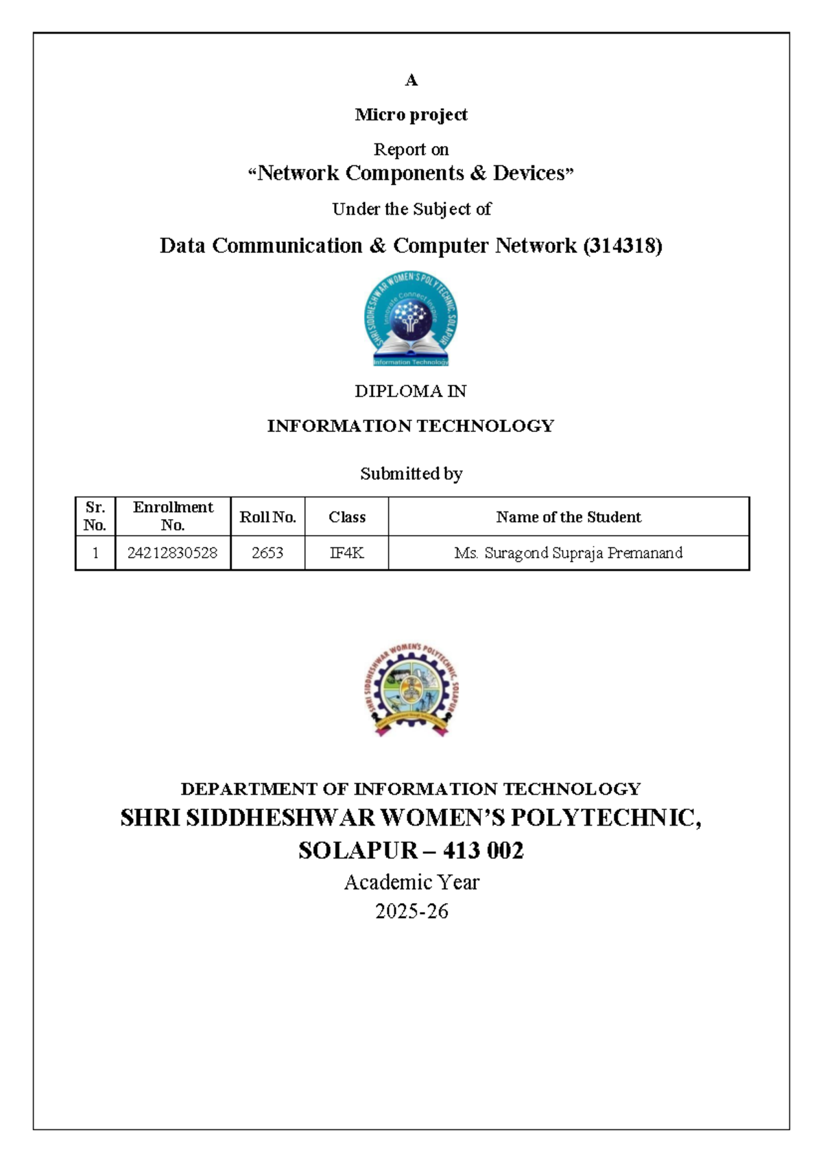 Micro Project Report on Network Components in DCN (314318) - Studocu