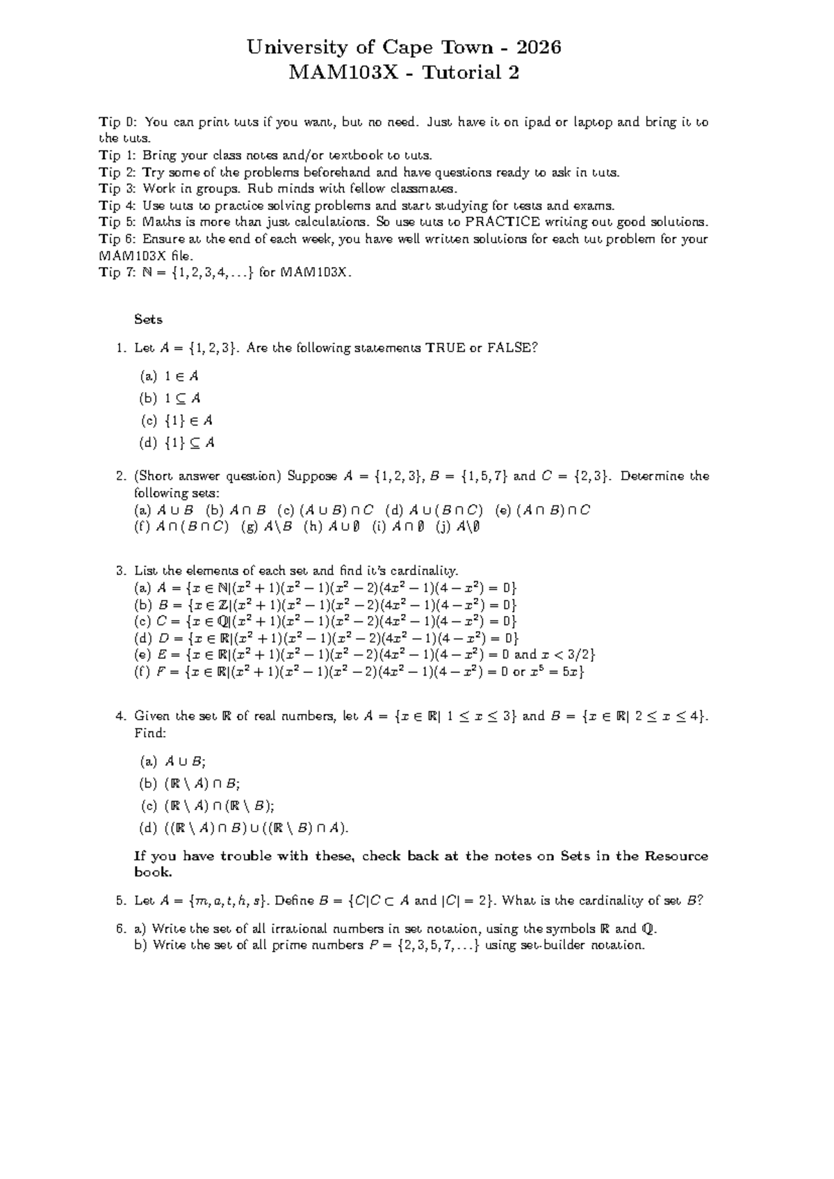 MAM103X Tutorial 2: Essential Tips and Problem-Solving Strategies - Studocu