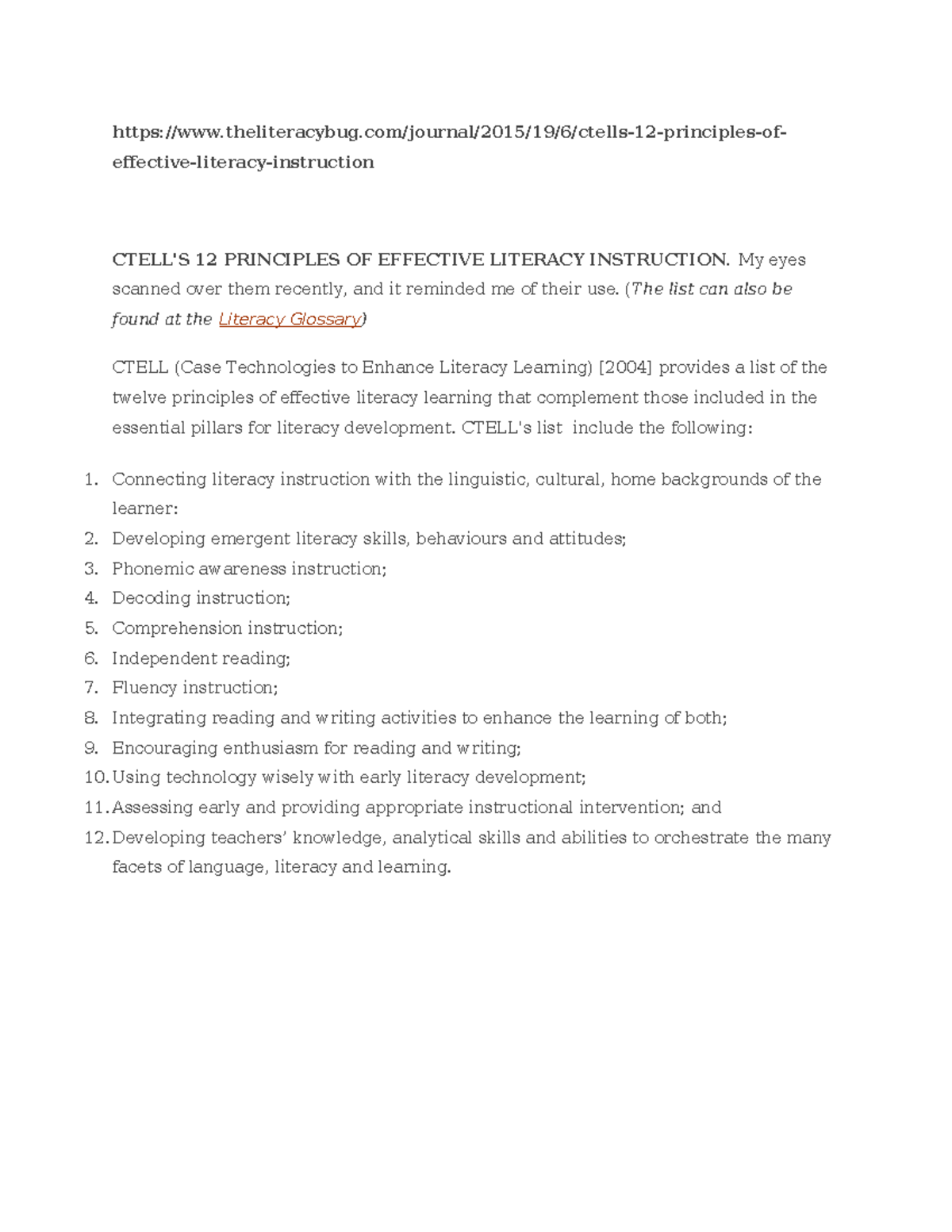 12 Principles of Effective Literacy Instruction - M LIT Lecture - Studocu