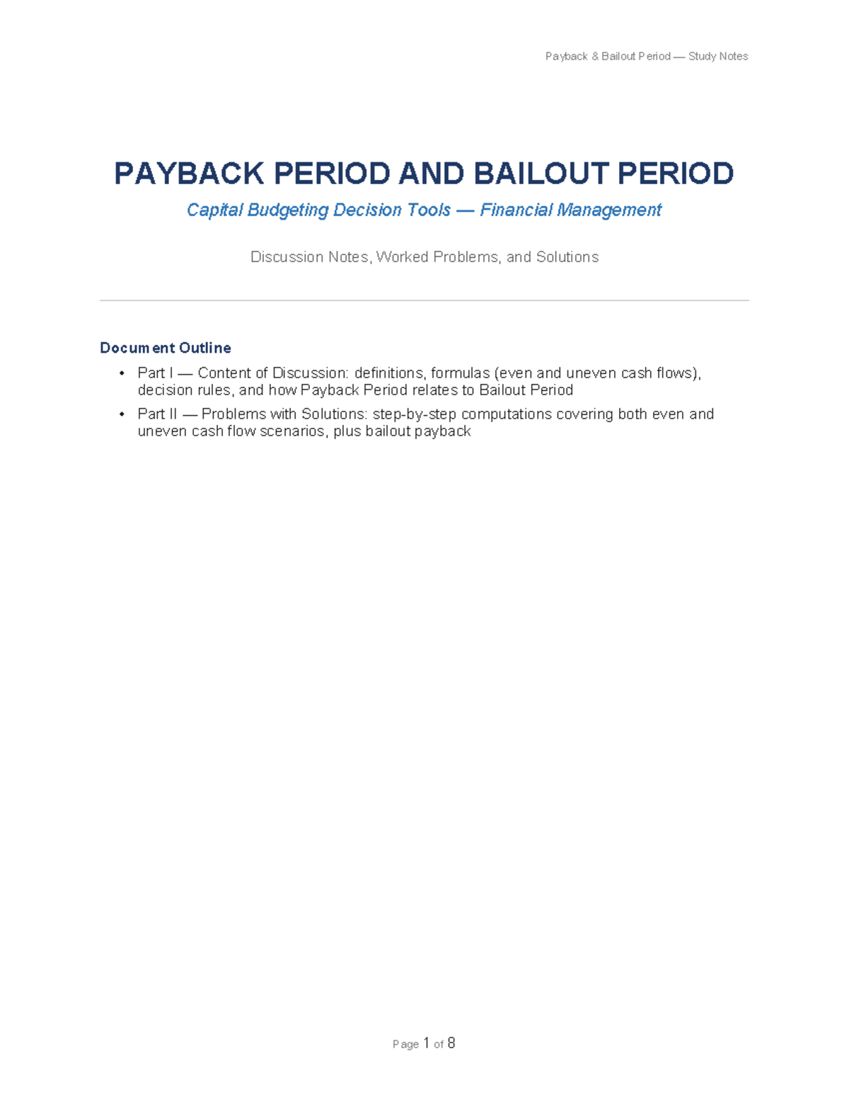 Payback Period and Bailout Period Study Notes for Financial Management ...