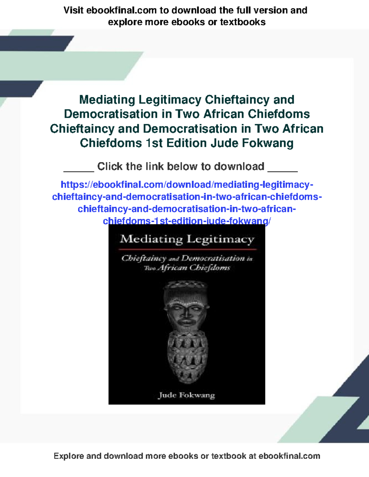 Mediating Legitimacy: Chieftaincy & Democratisation in Two African ...