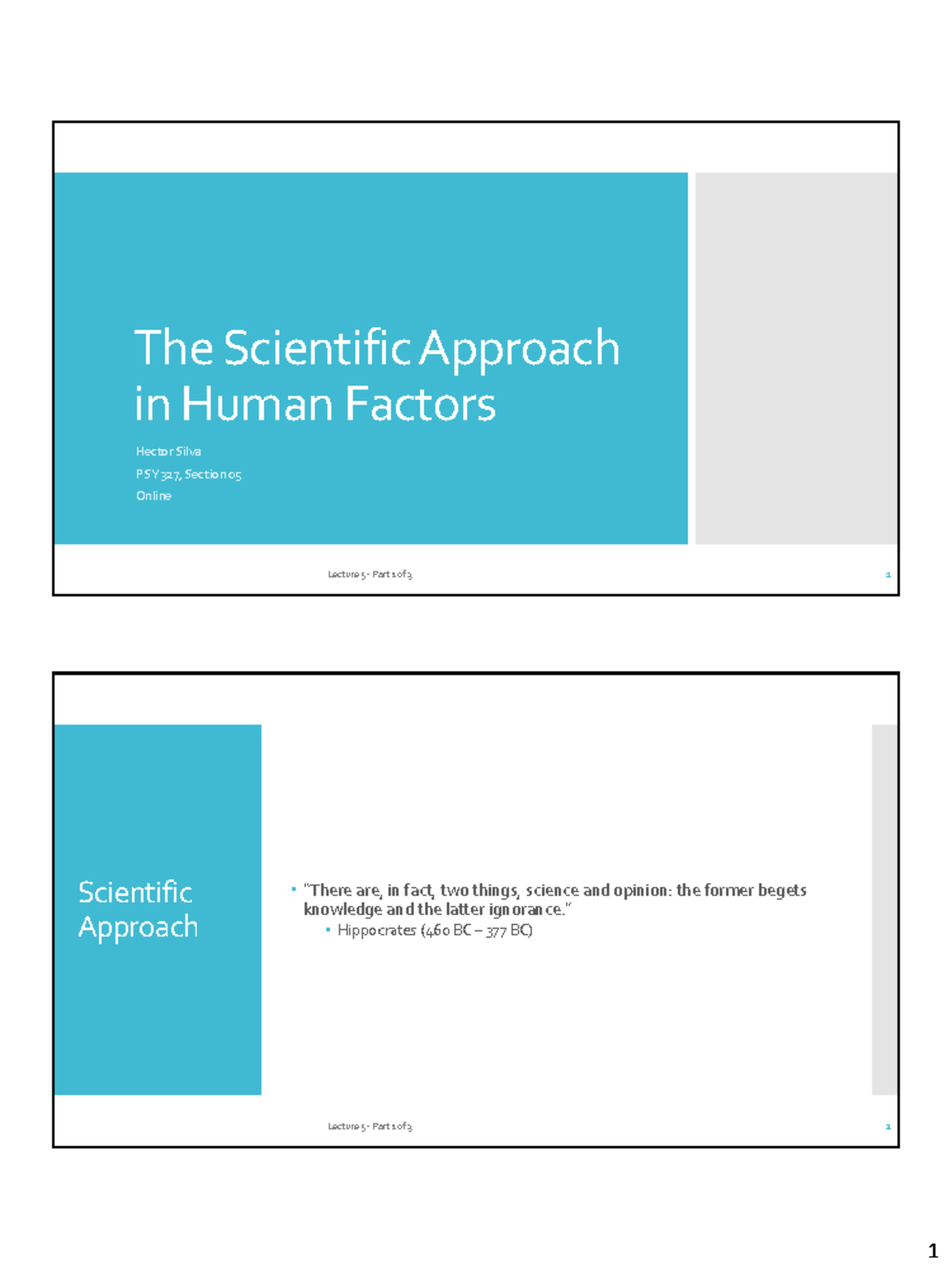 Scientific Approaches in Human Factors - PSY 327 Lecture 5 Notes - Studocu