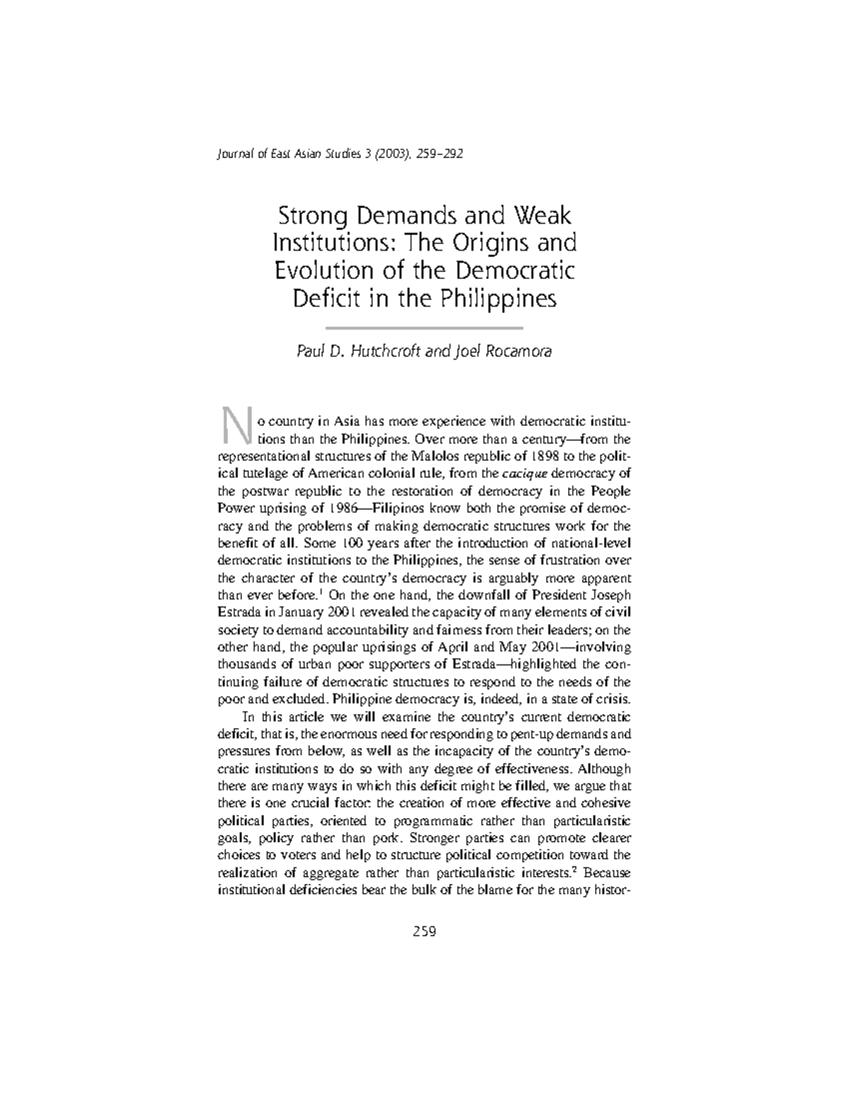 The Democratic Deficit in the Philippines: Origins & Evolution (2003 ...