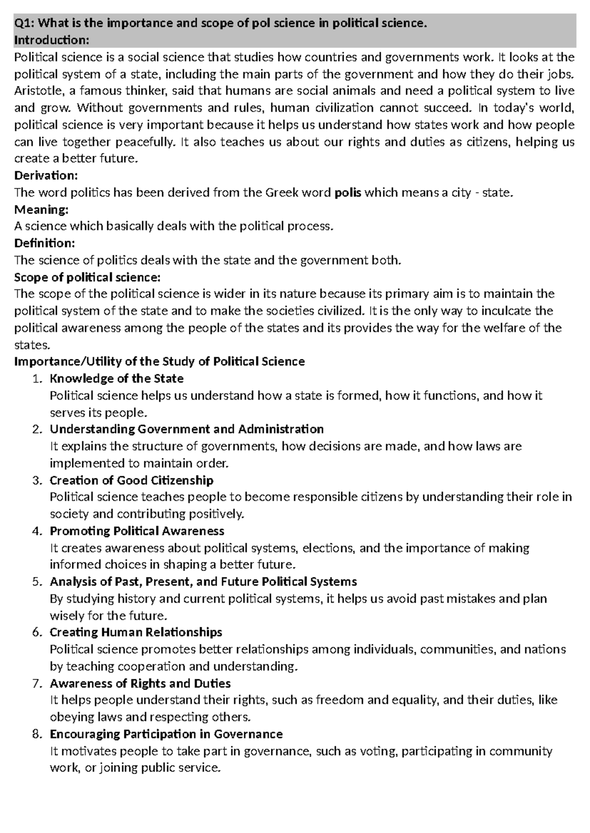 Political Science (POL101): Importance, Scope, and Key Concepts - Studocu