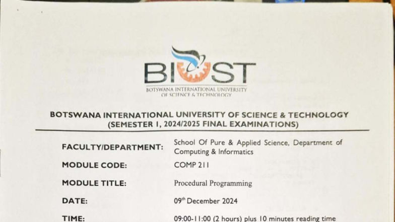 COMP 211: Final Exam Paper - Procedural Programming (2024) - Studocu