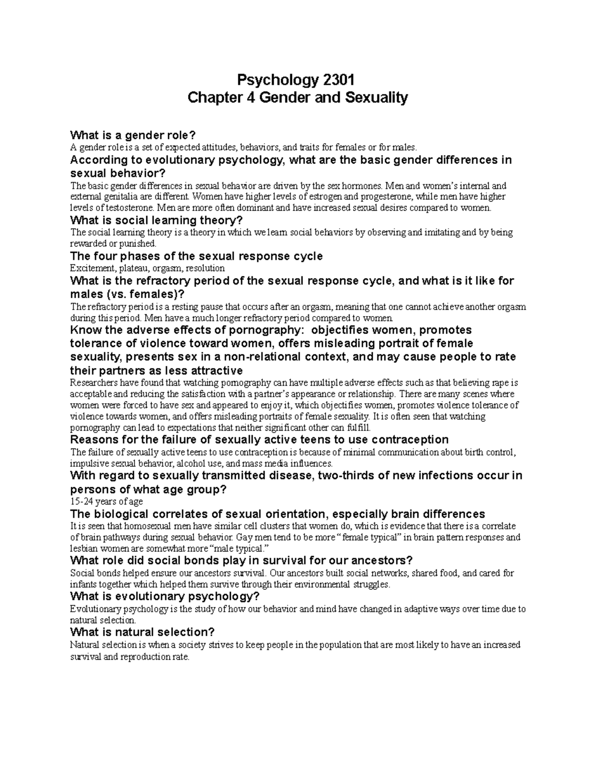 Psychology 2301: Chapter 4 Study Guide on Gender & Sexuality - Studocu