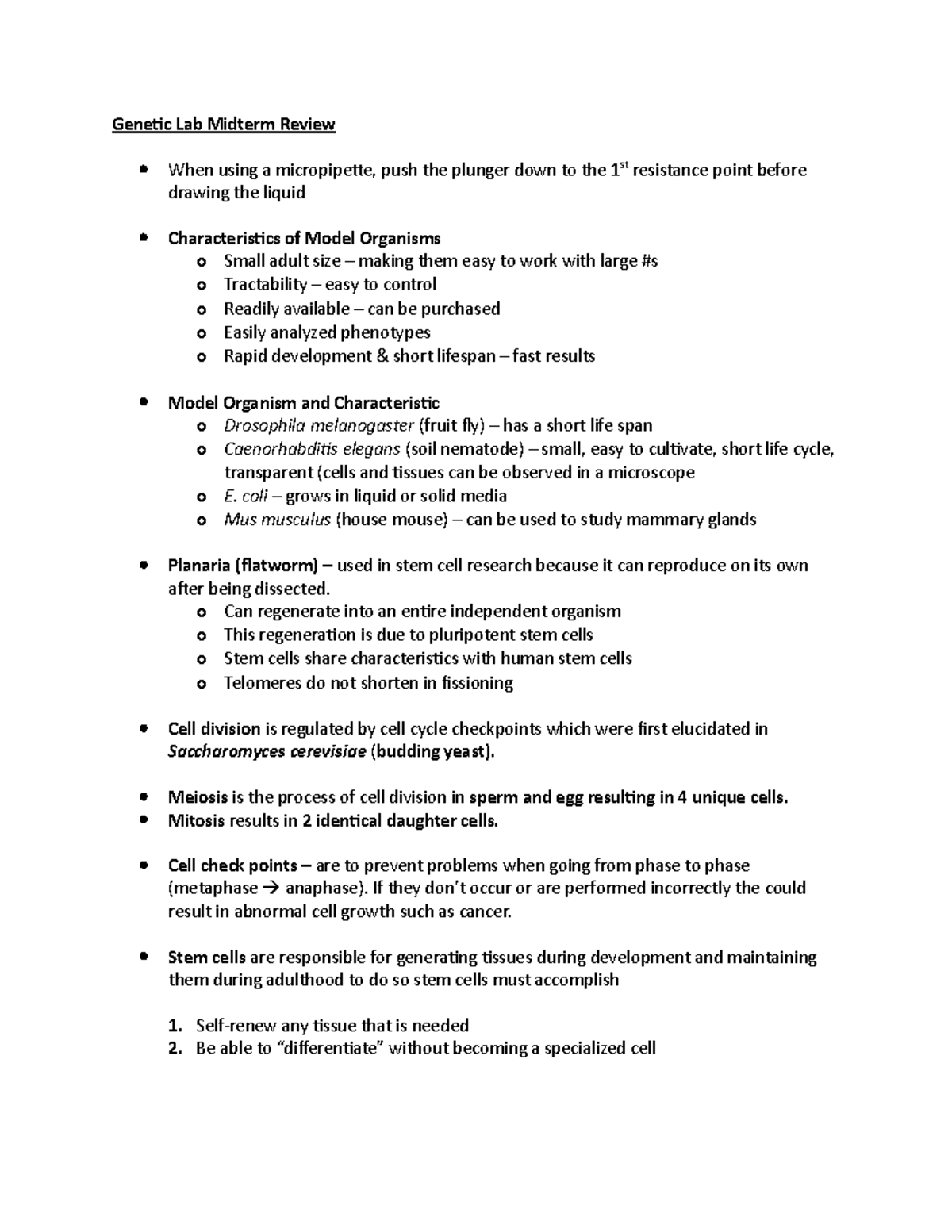Genetic Lab Midterm Exam Review Notes (Course Code: GEN101) - Studocu
