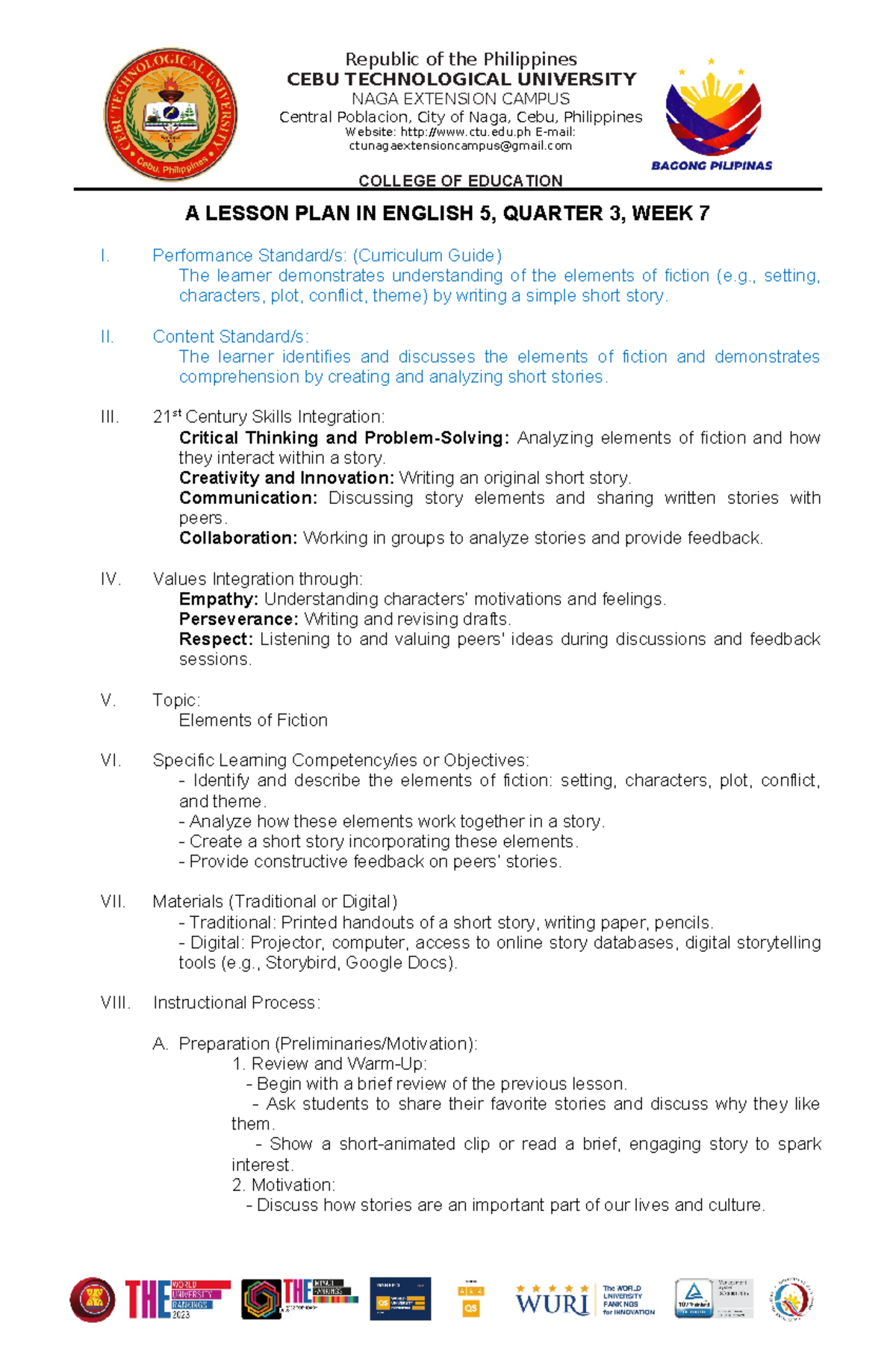 Teaching Fiction Lesson Plan - Republic of the Philippines CEBU ...