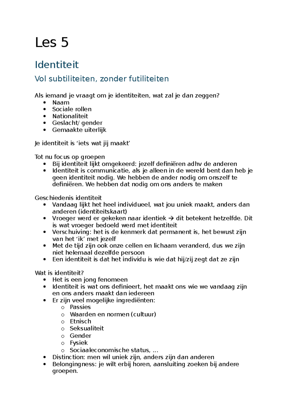Les 5 - Identiteit: Complexiteit en Dynamiek in de Samenleving - Studocu