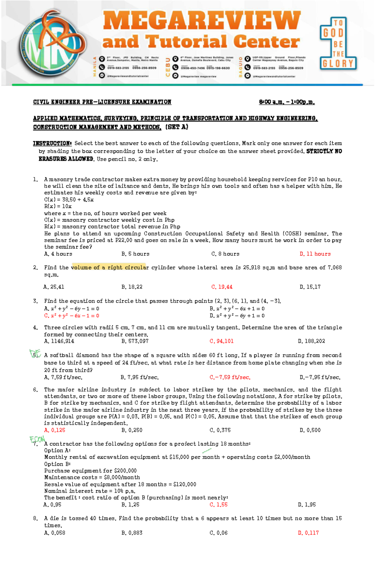 KEY MSTE-Preboard-Final Exam: Applied Mathematics & Engineering ...