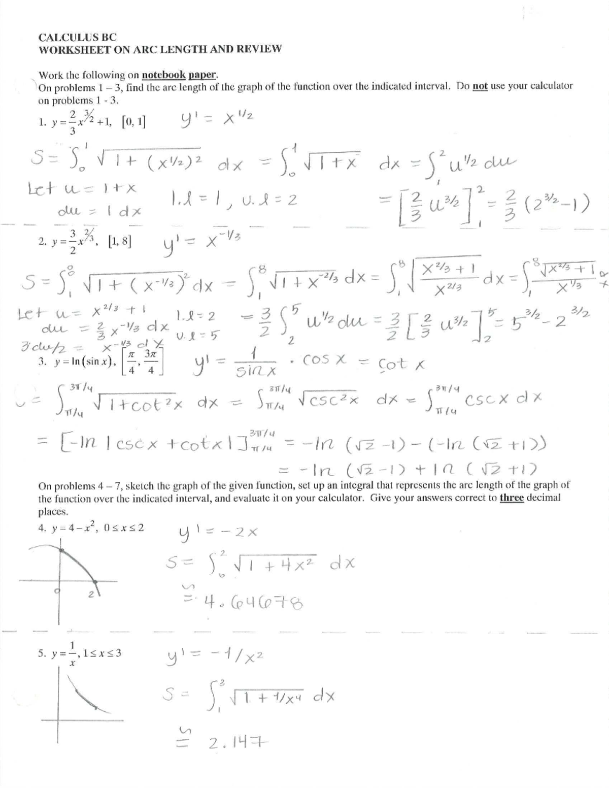 WS+on+Arc+Length+-+Cal BC Arc Length Worksheet and Review - Studocu