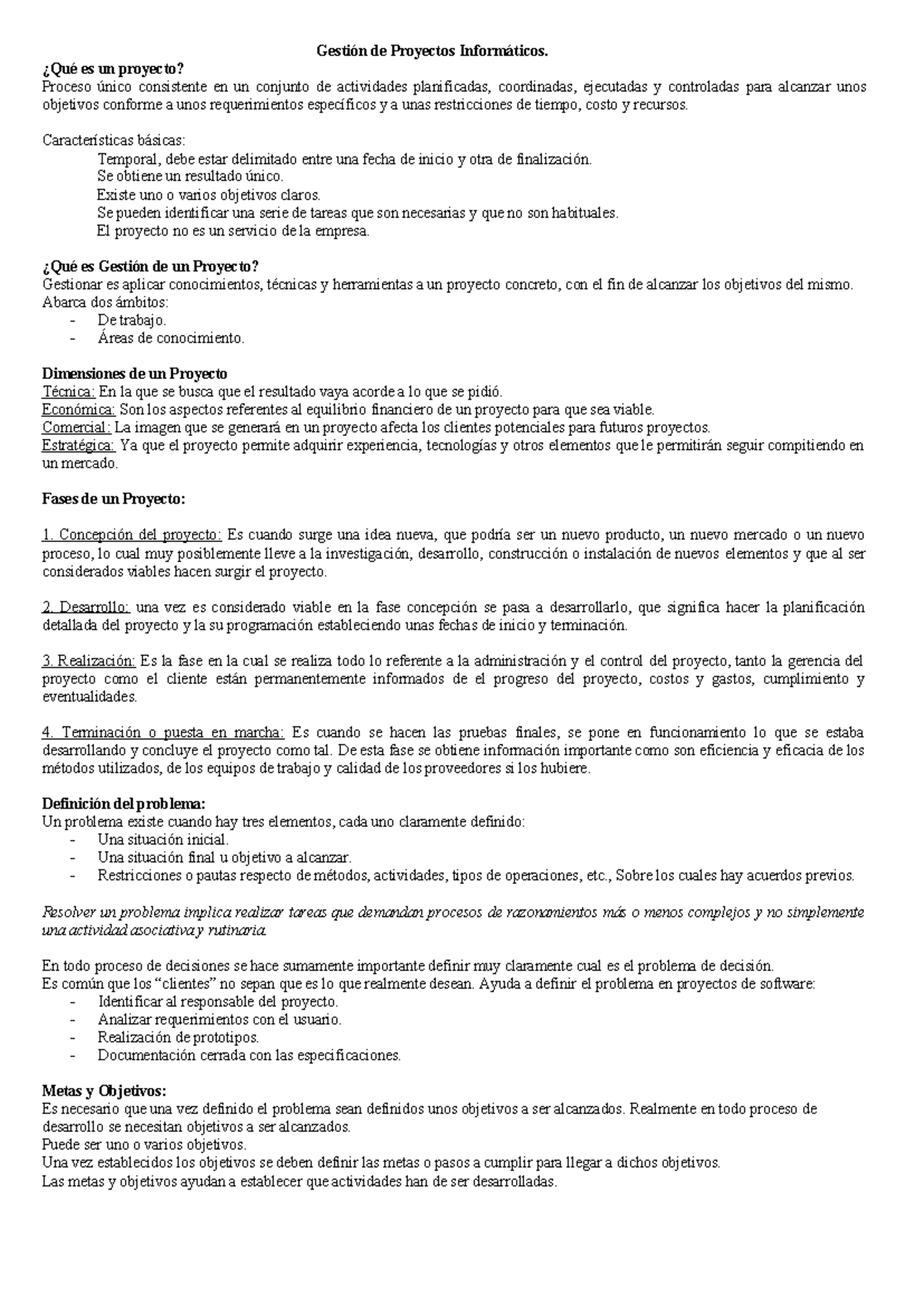 Gestión de Proyectos Informáticos - Conceptos y Fases Clave - Document Preview