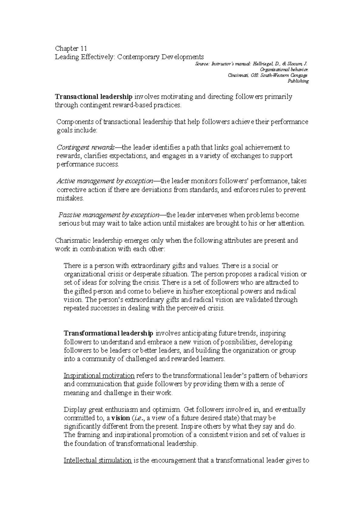 Ch 11 Leading effectively contemporary development - Chapter 11 Leading ...