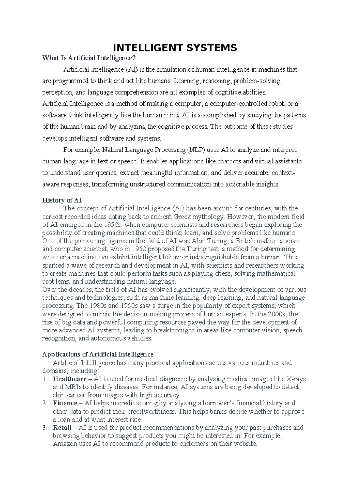 INT 101: Understanding Artificial Intelligence and Its Applications ...