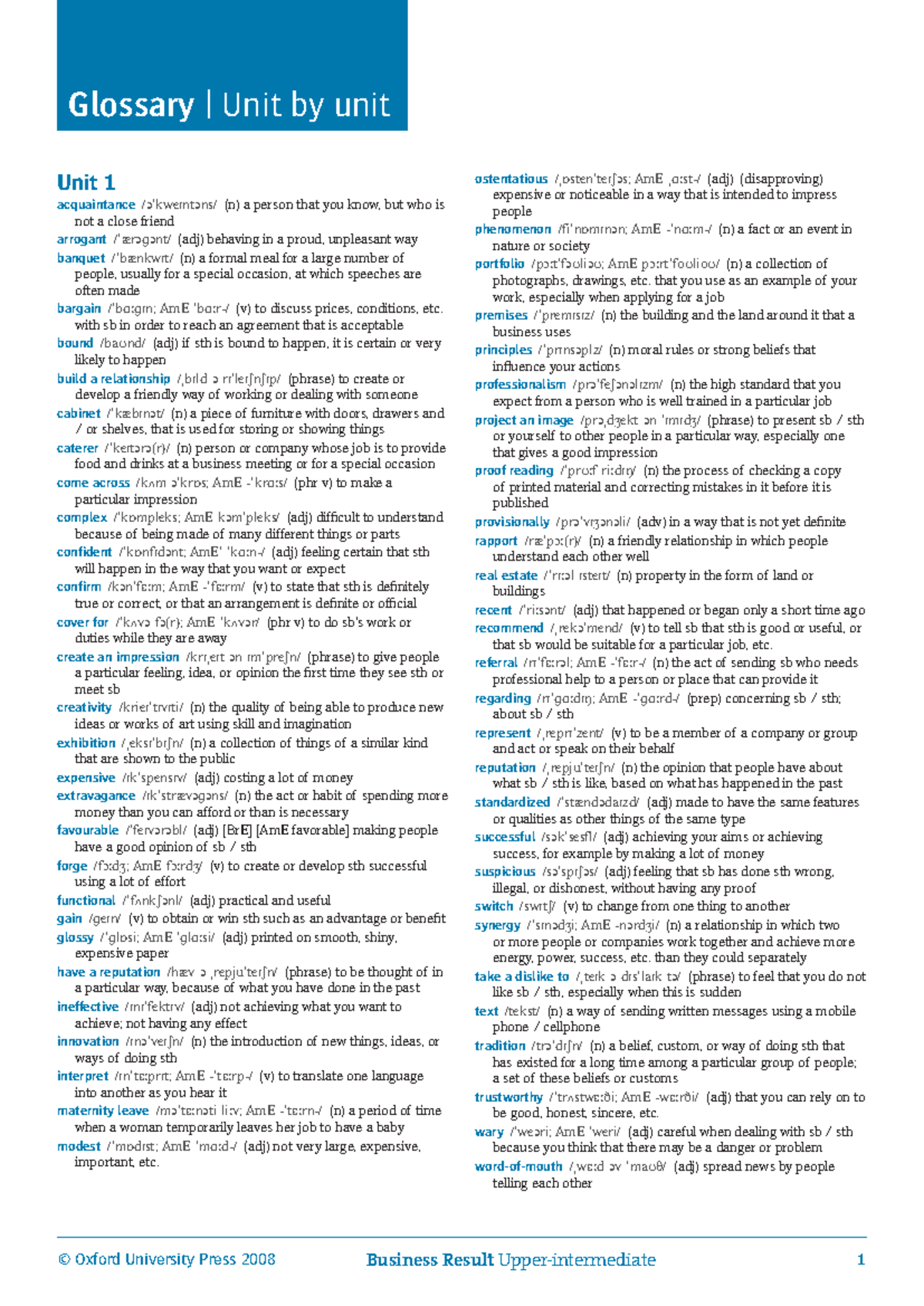 Glossary of Key Terms for Business Result 2nd Ed. Units - Studocu