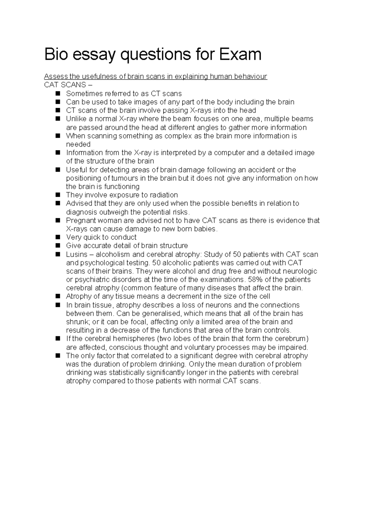 Bio 101: Essay Questions on Brain Scanning Techniques and Correlation ...