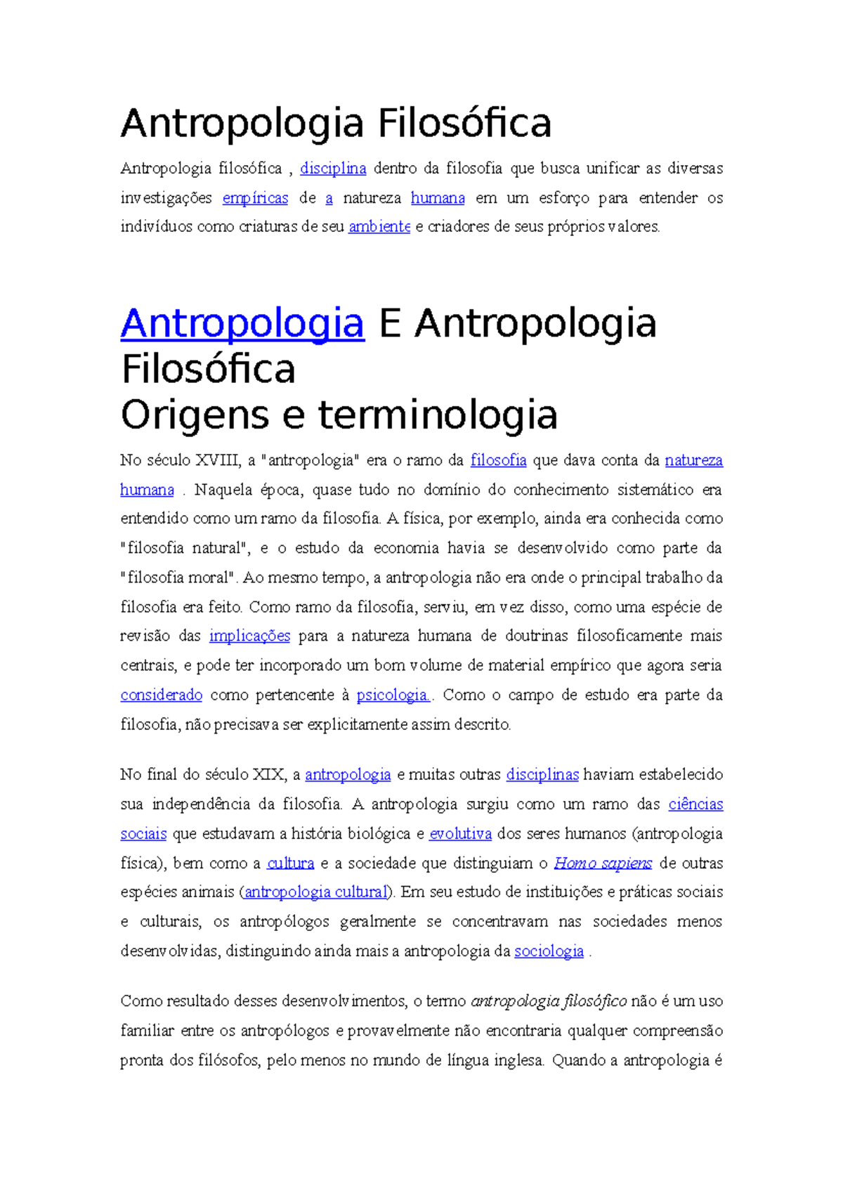 Antropologia Filosófica: A Evolução e Contribuições da Disciplina - Document Preview