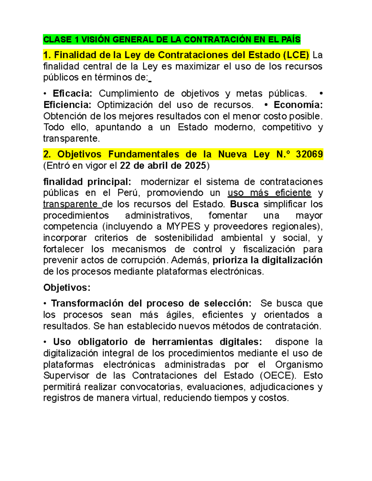 CLASE 1: VISIÓN GENERAL DE LA LEY DE CONTRATACIONES DEL ESTADO 32069 ...