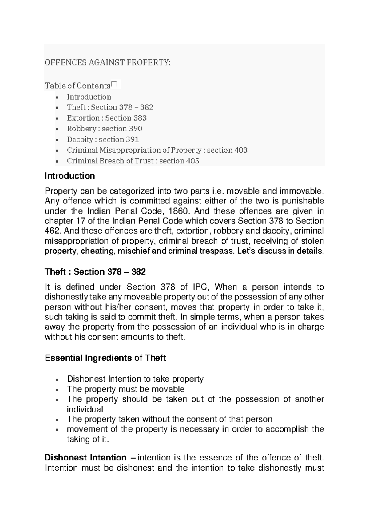 Offences Against Property: IPC Sections 378-406 Overview - Studocu