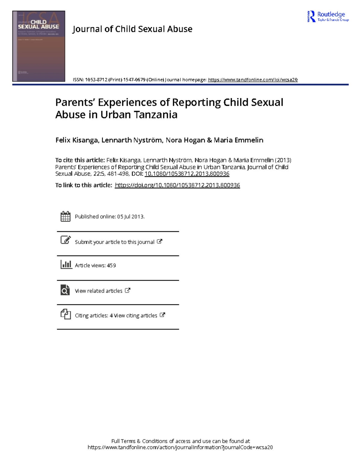 Parents' Insights on Reporting Child Sexual Abuse in Urban TZ - Studocu