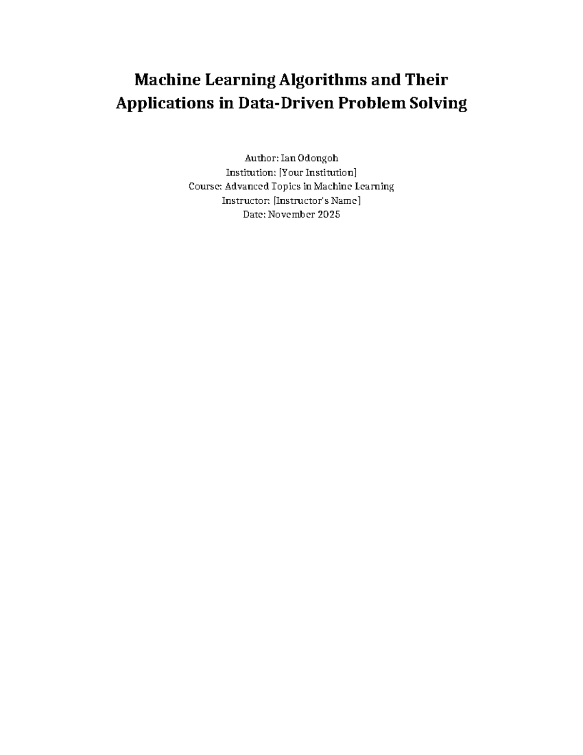 Advanced Topics in Machine Learning: Algorithms & Applications - Studocu