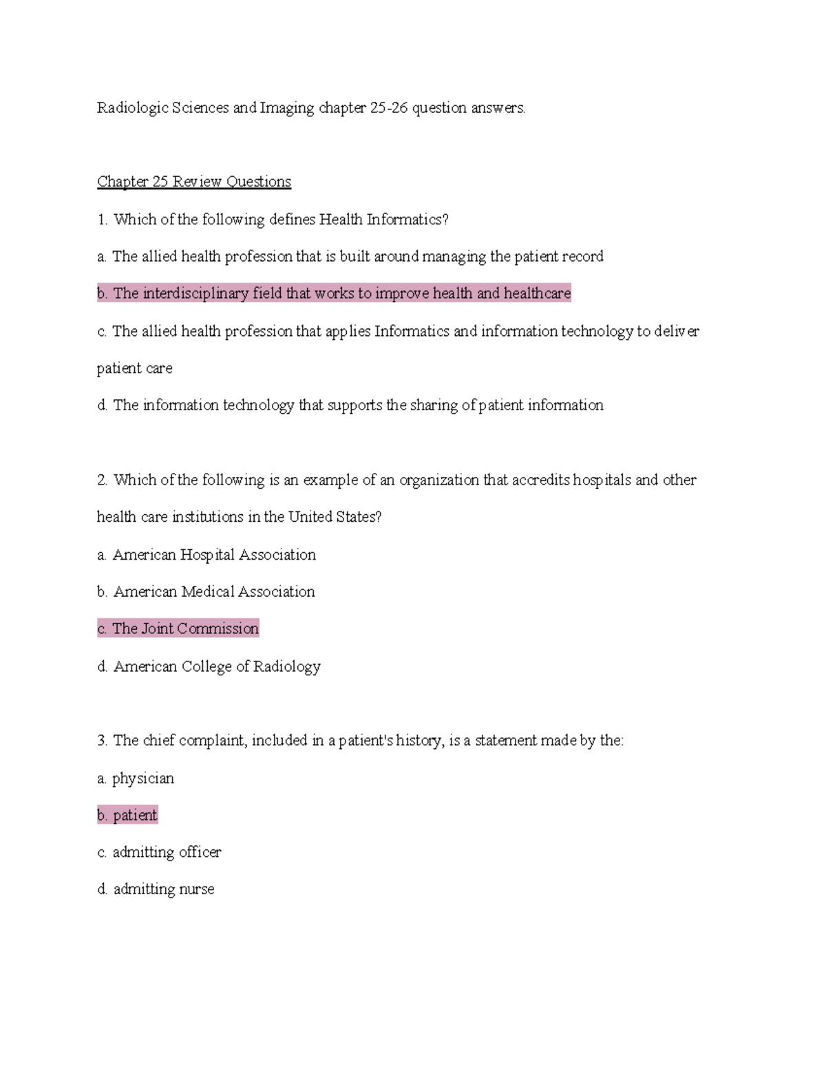 Radiologic Sciences and Imaging Review Questions for Chapters 25-26 ...
