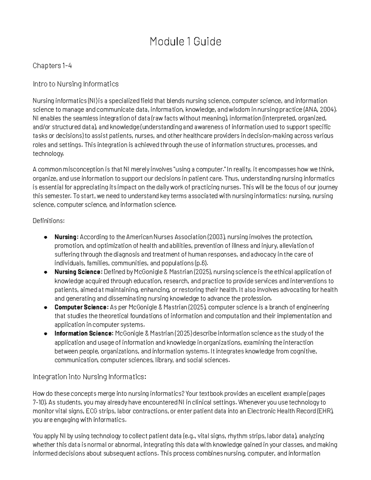 Module 1 Guide: Introduction to Nursing Informatics and Key Concepts ...