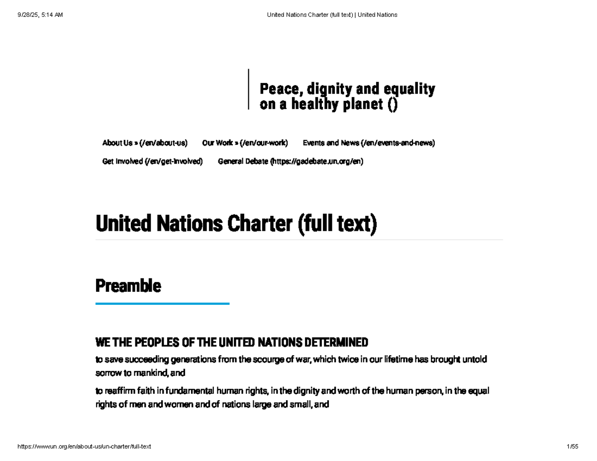 United Nations Charter (Full Text) - Key Principles and Articles - Studocu