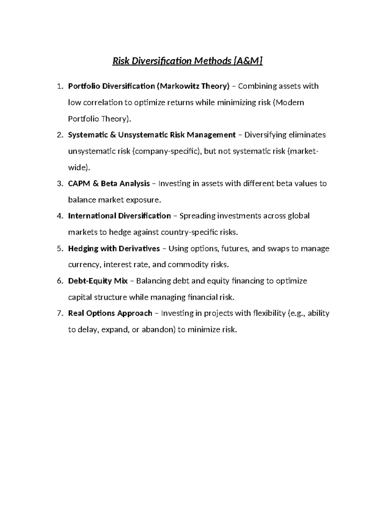 Risk Diversification Methods: Portfolio & CAPM Analysis - Studocu