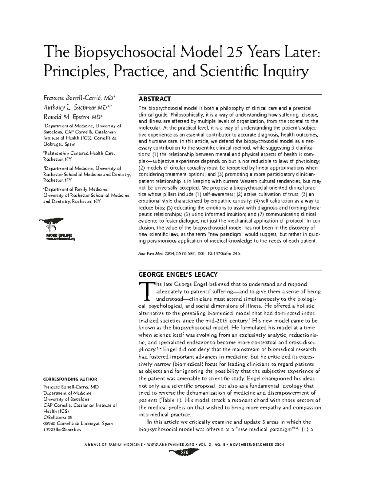 Biopsychosocial Model: 25 Years of Principles & Practice in Medicine ...