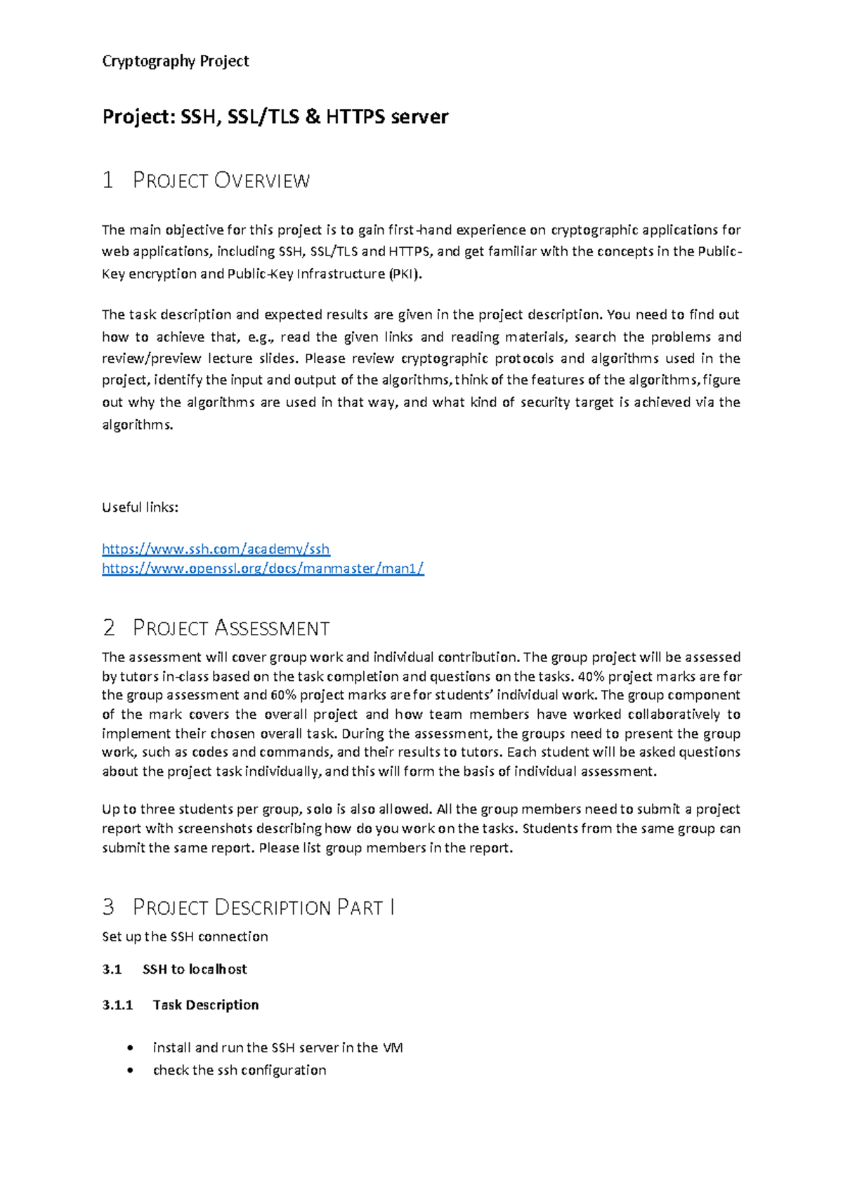 Project 1 group work - Project: SSH, SSL/TLS & HTTPS server 1 PROJECT ...