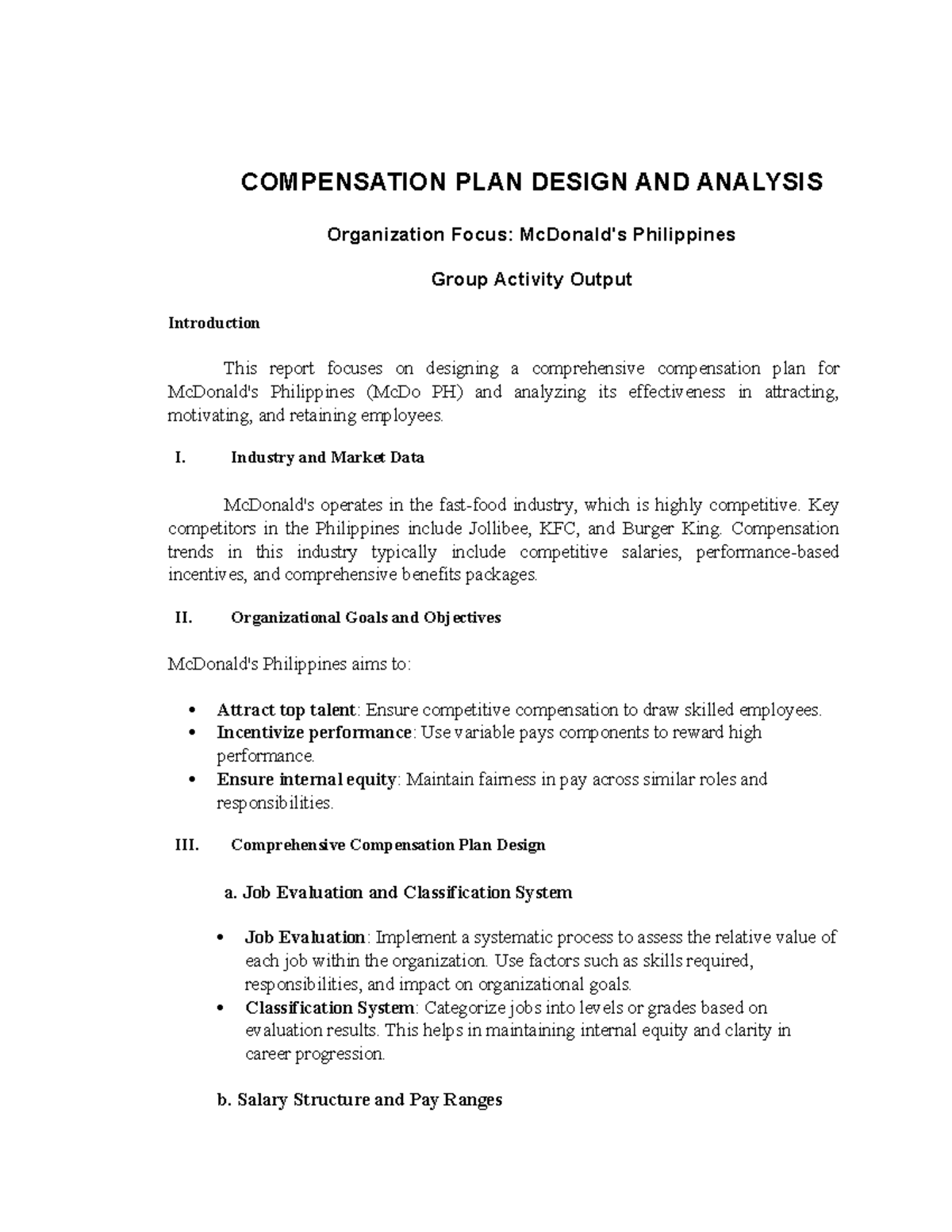 Compensation Plan Design and Analysis - COMPENSATION PLAN DESIGN AND ...