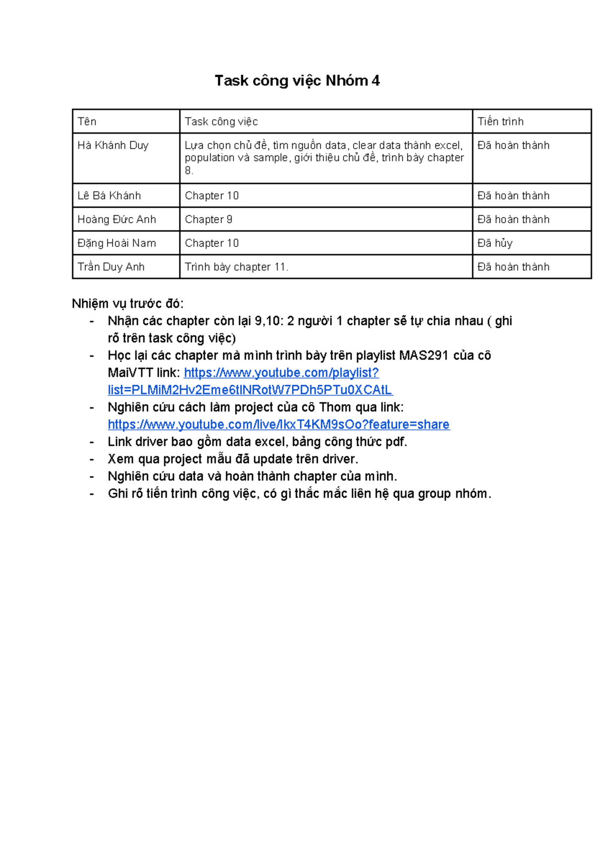 Task công việc Nhóm 4 MAS 291 - Task công việc Nhóm 4 Tên Task công ...