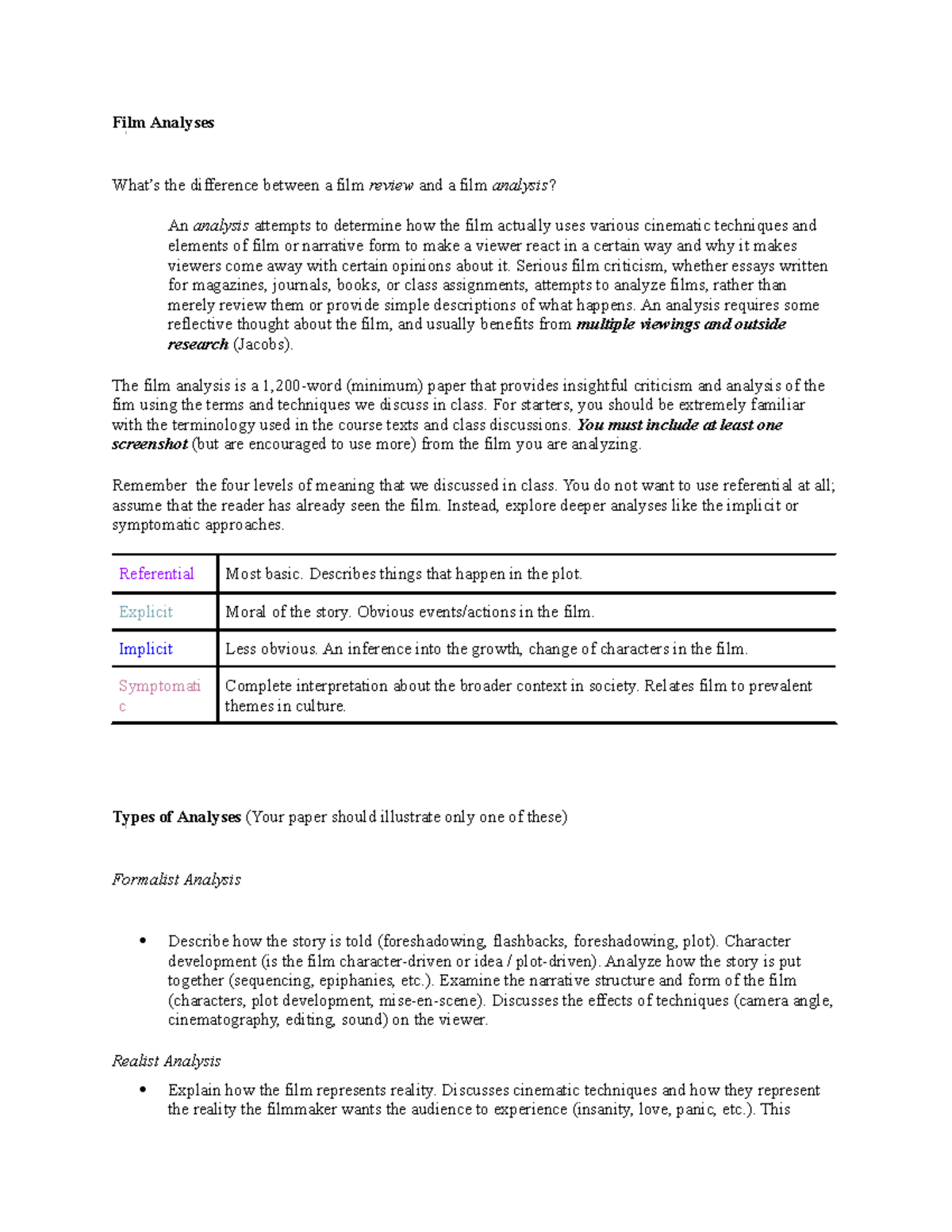 Film Analysis Guidelines: Crafting Insightful Critiques (ENG 320) - Studocu